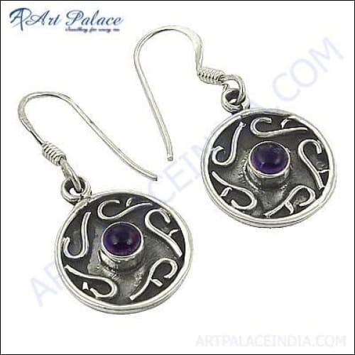 Ethnic Designer Amethyst Gemstone Silver Earrings Latest Design Earrings Faceted Earrings Amethyst Gemstone Earrings