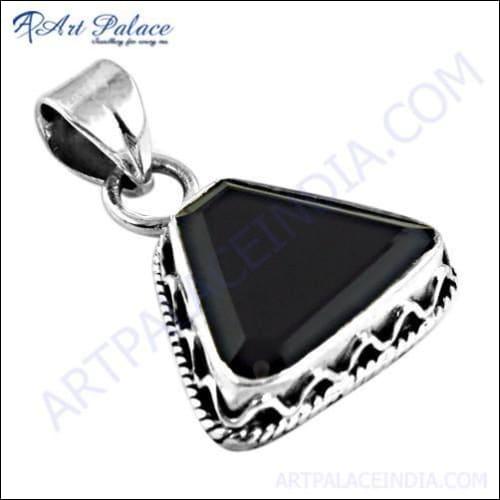 Ethnic Designer Black Onyx Gemstone Silver Pendant Gemstone Pendant Black Onyx Pendant
