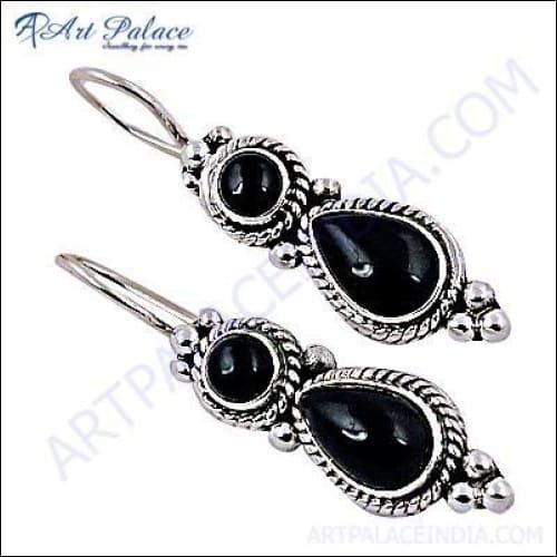 Ethnic Designer Black Onyx Silver Earring Fashionable Earrings Graceful Earrings