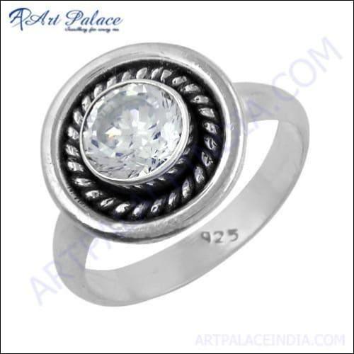Ethnic Designer Cubic Zirconia Gemstone Silver Ring