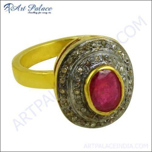 Ethnic Designer Diamond & Ruby Gold Plated Silver Victorian Ring Handmade Rings Hot Victorian Rings