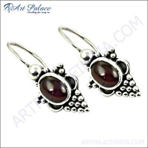 Ethnic Designer Garnet Gemstone Silver Earrings Oval Gemstone Earrings Garnet Gemstone Earrings Trendy Earrings