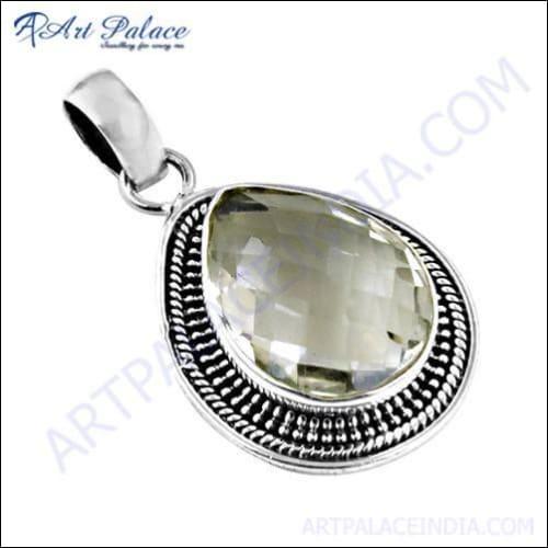 Ethnic Designer Gemstone Silver Pendant With Crystal Rare Gemstone Pendant Crystal Pendant