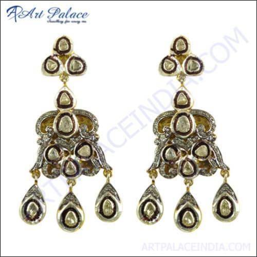 Ethnic Designer Gold Plated Valuable Diamond Silver Earrings Victorian Diamond Earrings Stylish Victorian Earrings