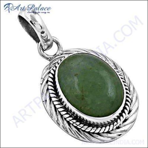 Ethnic Designer Green Aventurian Gemstone Silver Pendant