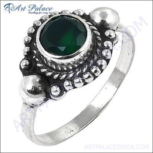 Ethnic Designer Green Onyx Gemstone Silver Ring