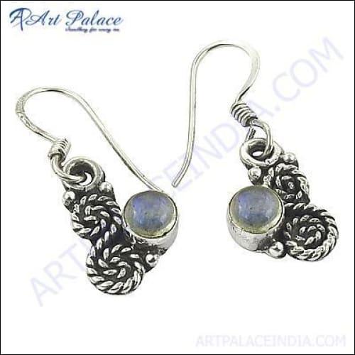 Ethnic Designer Rainbow Moonstone Silver Earrings Girls Earrings Artisanal Gemstone Earrings
