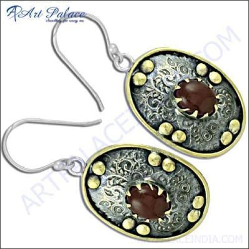 Ethnic Designer Red Onyx Gemstone Silver Earrings Gemstone Ethnic Earrings Hook Gemstone Earrings