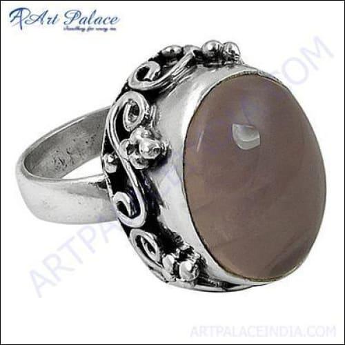 Ethnic Designer Rose Quartz Gemstone Silver Ring