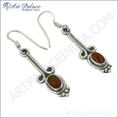 Ethnic Designer Silver Earrings With Amber Gemstone Ethnic Earrings Fashionable Earrings
