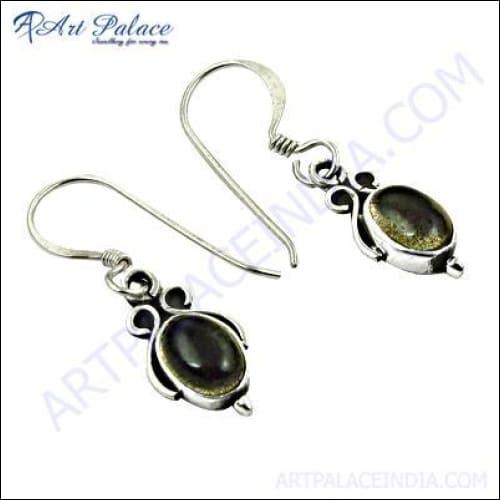 Ethnic Designer Smokey Quartz Gemstone Silver Earrings High Class Gemstone Earrings Hook Gemstone Earrings