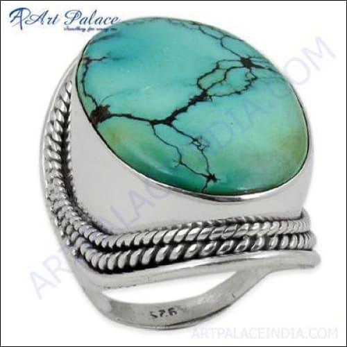 Ethnick Designer Big Tourquoise Gemstone Silver Ring