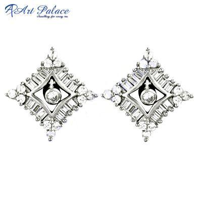 Excellent Designer Crystal & Cubic Zircon Gemstone 925 Silver Earrings Graceful Cz Earring Cz 925 Silver Earring