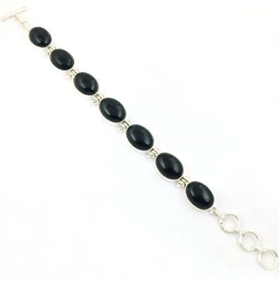 Excellent New Fashion Black Onyx Silver Gemstone Bracelet Oval Gemstone Bracelet Magnificent Gemstone Bracelet