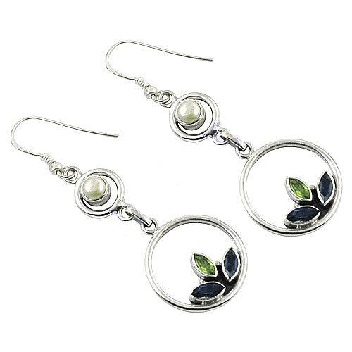 Excellent New Fashion Iolite ,Pearl & Peridot Gemstone 925 Sterling Silver Earrings Adorable Earring Precious Gemstone Earring