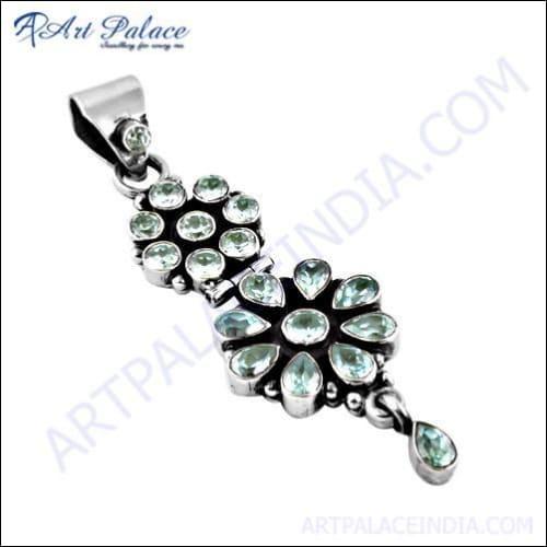 Excellent New Fashionable Blue Cz Gemstone Silver Pendant