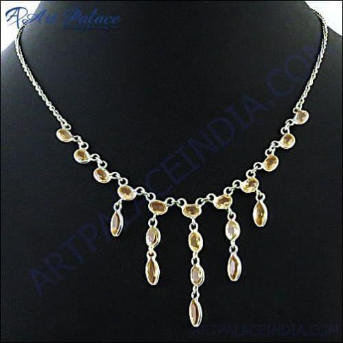 Excellent New Fashionable Citrine Gemstone Silver Necklace