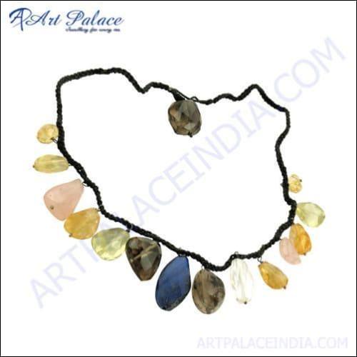 Excellent New Multi Gemstone Beads Silver Necklace