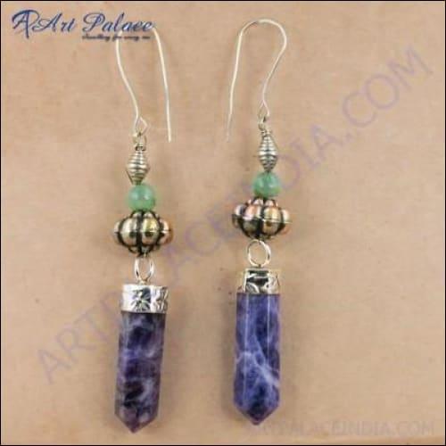 Exclusive Amethyst & Green Aventurian Gemstone Silver Earrings