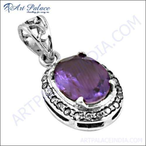 Exclusive Amethyst Zircon & Cubic Zirconia Gemstone Silver Pendant