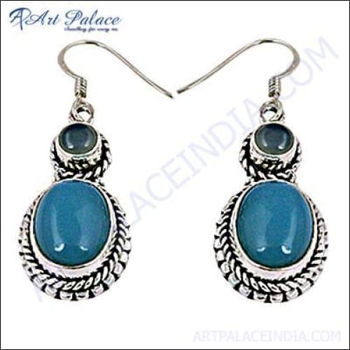 Exclusive Blue Chalcedony Silver Gemstone Earrings Blue Gemstone Earrings 925 Silver Earrings