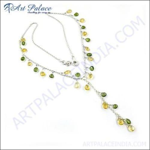 Exclusive Citrine & Peridot Gemstone Silver Necklace