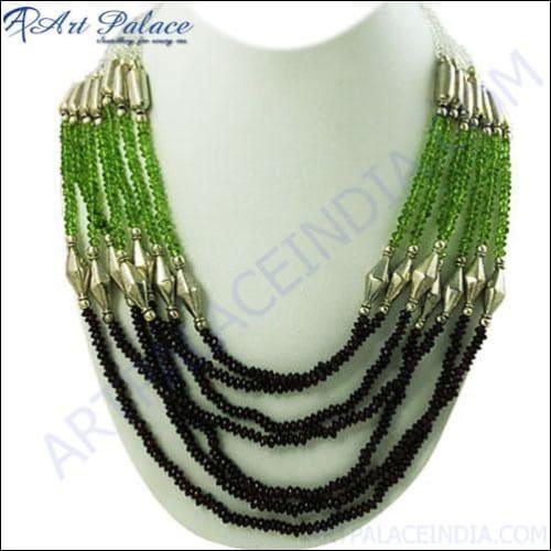 Exclusive Crystal, Garnet & Peridot Gemstone Silver Necklace