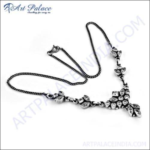 Exclusive Cubic Zirconia Gemstone Silver Necklace Fashionable Cz Necklace White Cz Necklace