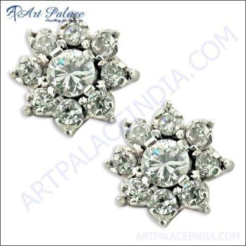Exclusive Cubic Zirconia Silver Gemstone Earrings Jewelry, 925 Sterling Silver Jewelry