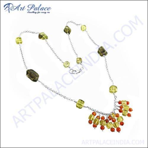 Exclusive Lemon Quartz Red Onyx Silver Necklace