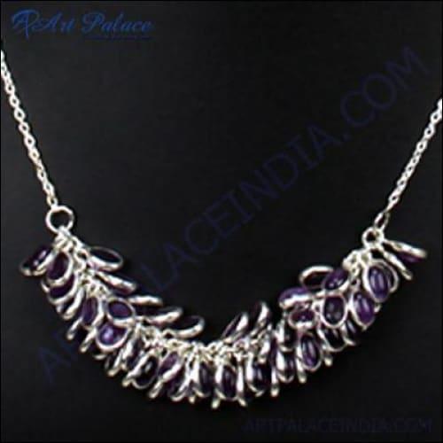 Exclusive Multi Amethyst Gemstone Silver Necklace