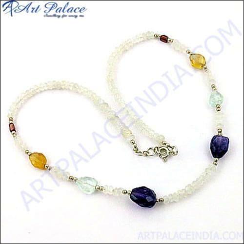 Exclusive Multi Beads Gemstone Silver Necklace