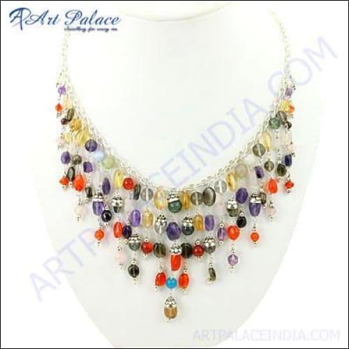 Exclusive Multi Gemstone Silver Necklace