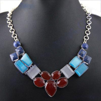 Exclusive Multi Stone German 925 Silver Necklace Fashionable Gemstone Necklace Trendy Necklace