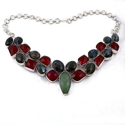 Exclusive Multi Stone German Silver Necklace Multistone Necklace Gorgeous Necklace