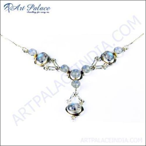 Exclusive Rainbow Moonstone Gemstone Silver Necklace