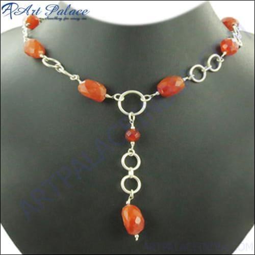 Exclusive Red Onyx Gemstone 925 Silver Necklace