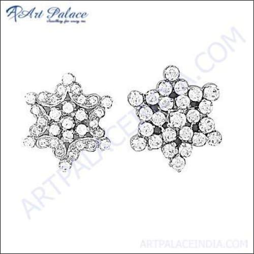 Exclusive Star Style Cubic Zirconia Gemstone Silver Earrings