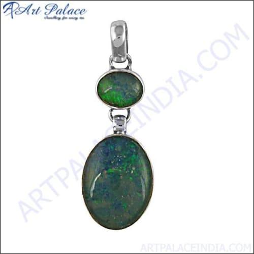 Expensive Australian Opal Gemstone Silver Pendant, 925 Sterling Silver Jewelry