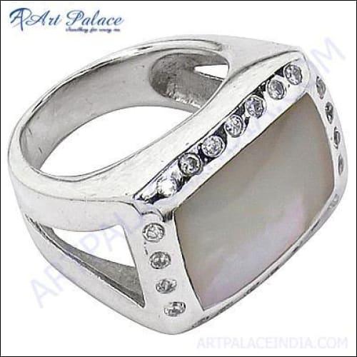 Expensive Cubic Zirconia & Pearl Gemstone Silver Ring Beautiful Cz Rings Hand Finished Cz Rings