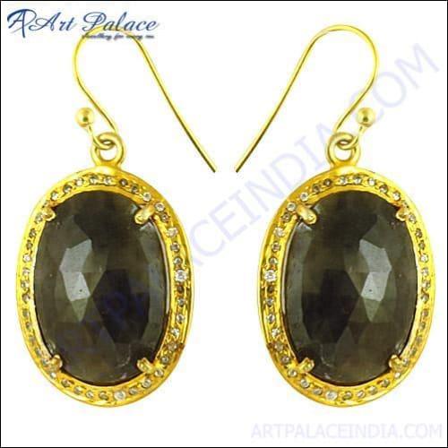 Expensive Gold Plated Silver Sapphire & Cz Earrings