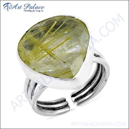 Expensive Golden Rutil Gemstone Silver Ring