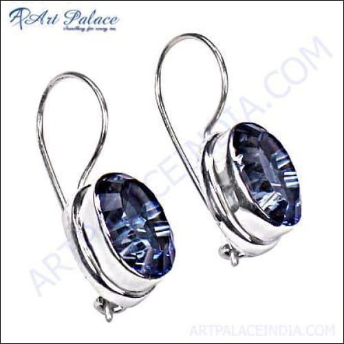 Expensive Mystic Quartz Gemstone Silver Earrings Blue Gemstone Earrings Faceted Earrings
