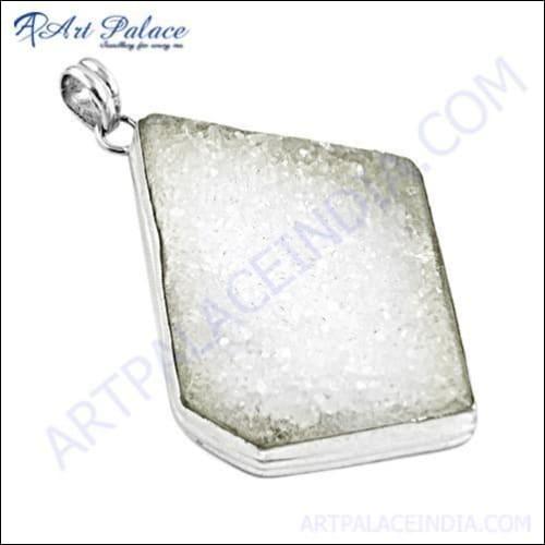 Expensive White Druzy Gemstone Silver Pendant