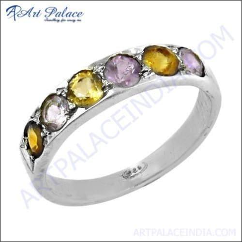 Fabulous Amethyst & Citrine Gemstone Silver Eternity Ring, 925 Sterling Silver Jewelry