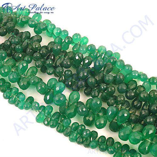 Fabulous Green Onyx Faceted Drops Gemstone Beads Necklace Drops Beads Strands Awesome Beads Strands