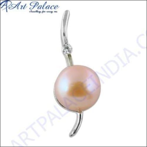 Fabulous Pink Pearl & Cubic Zirconia Silver Pendant