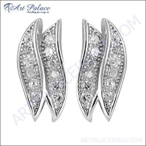 Fabulous Stylish Cubic Zirconia Gemstone Silver Earrings