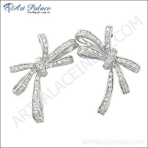 Fabulous Stylish Cubic Zirconia Gemstone Silver Knot Earrings