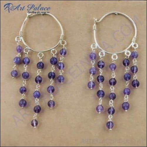 Faceted Amethyst Gemstone Silver Earring 925 Silver Earring Fabulous Beads Earring